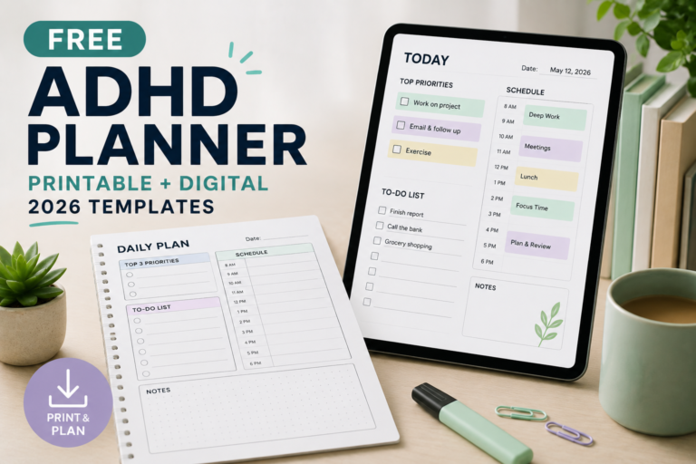 Free ADHD Planner: Printable + Digital (2026 Templates)